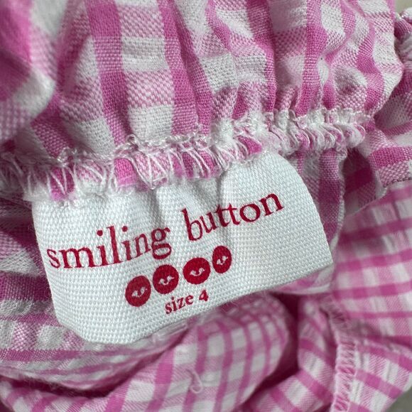Smiling Button Kids 4 Flutterall Romper Pink White Gingham Seersucker Ruffle New - Picture 9 of 9